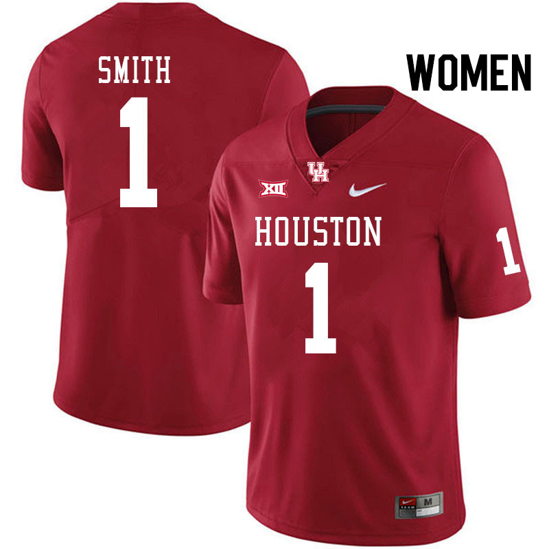 Women #1 Donovan Smith Houston Cougars Big 12 XII College Football Jerseys Stitched-Red - Click Image to Close